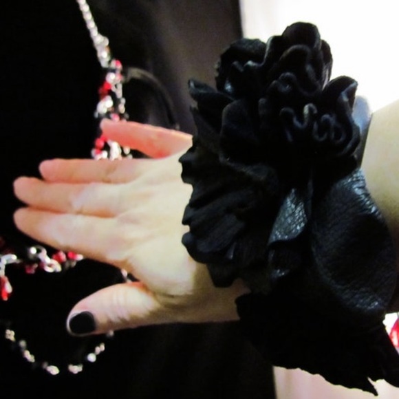 leather Swarovski rocker goth 4in1 necklace bracelet - Picture 10 of 16